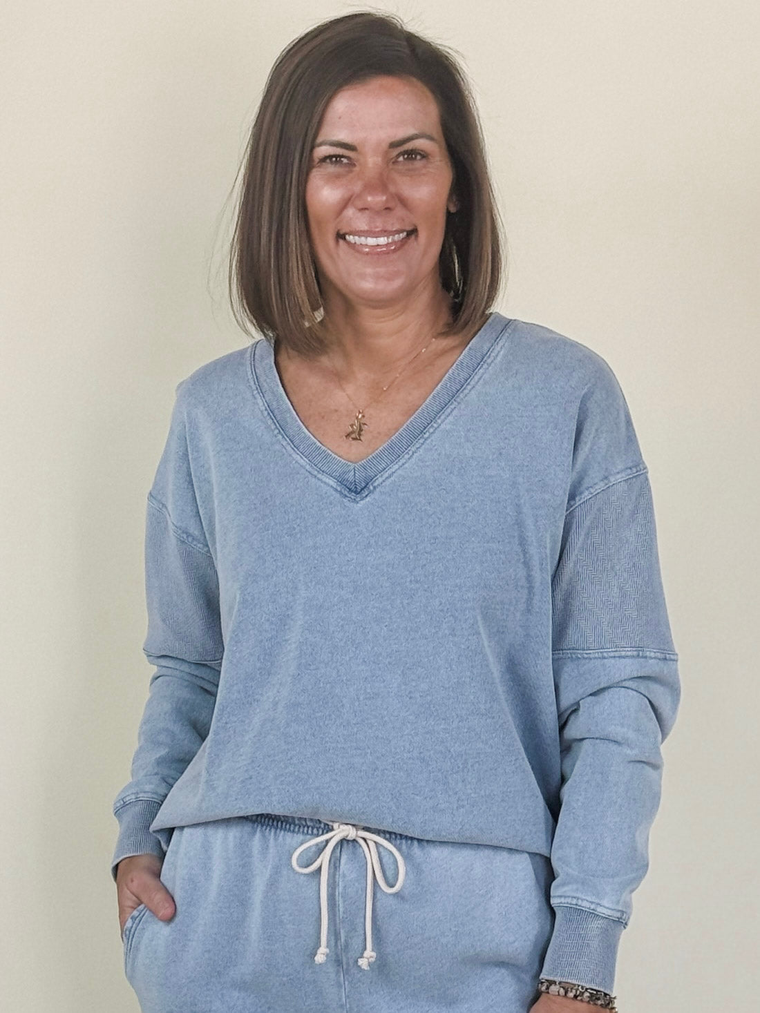 [Z Supply] Delphine Knit Denim Sweatshirt