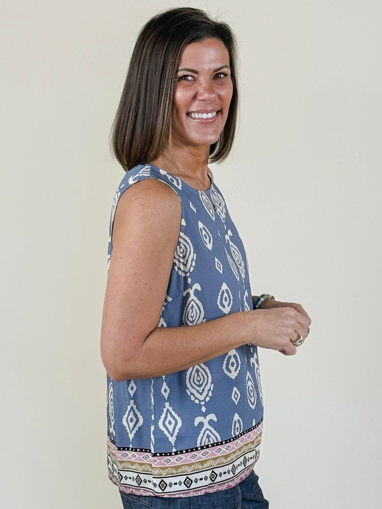 Gianna Border Print Sleeveless Blouse