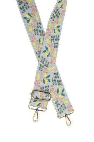 2" Sky Blue Dogwood Embroidered Guitar Strap