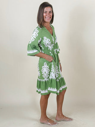 June Half Sleeve Boho Print Dress
