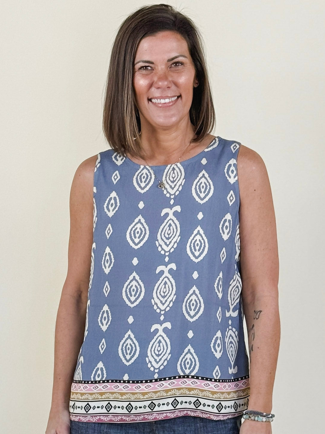 Gianna Border Print Sleeveless Blouse