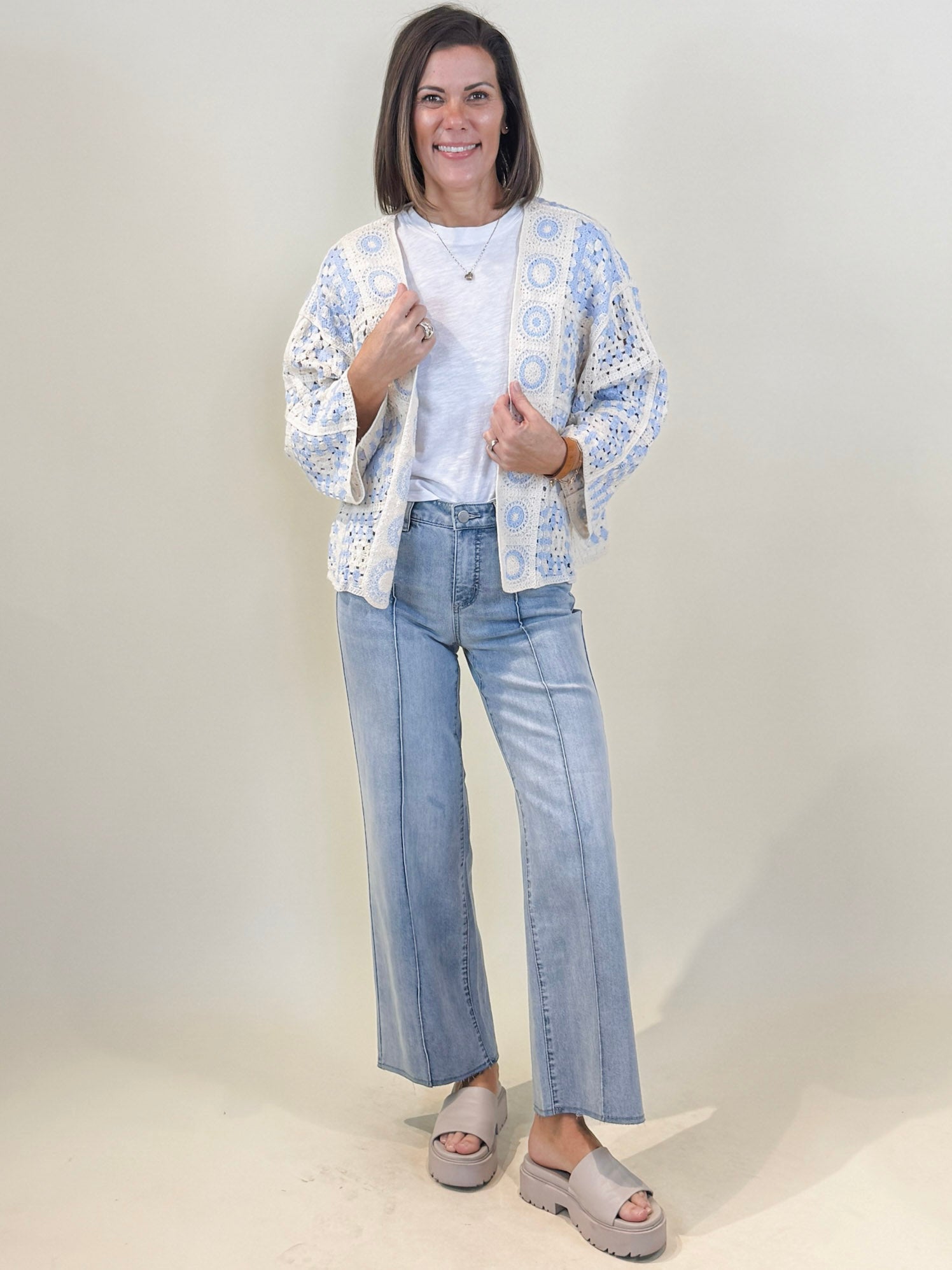 Grace Colorblock Granny Square Cardigan - Sky Multi