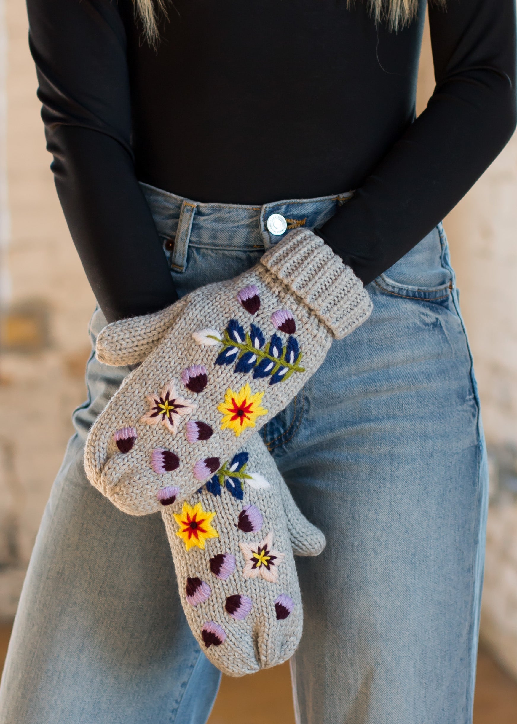 Floral Knit Mittens