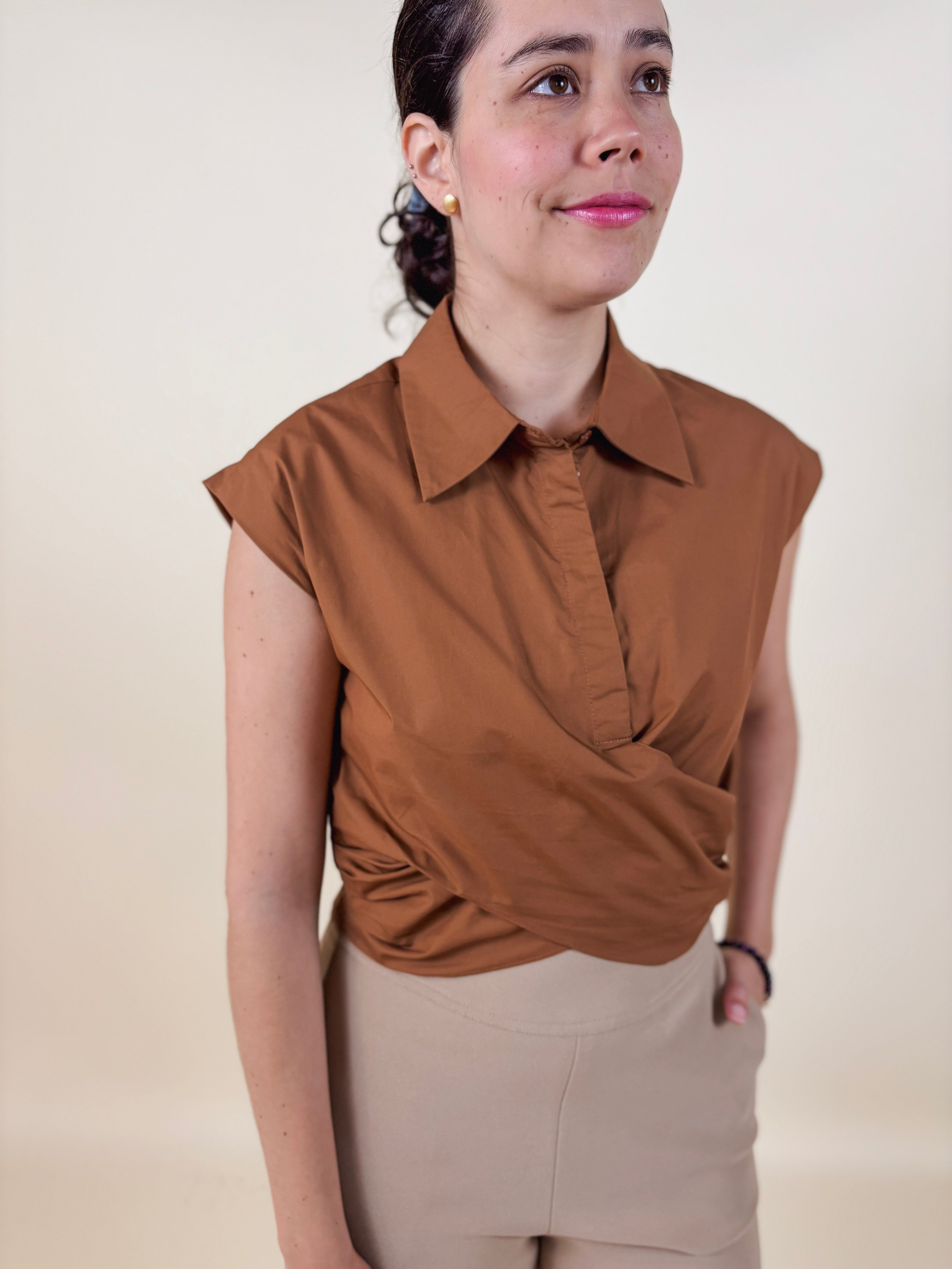 Eloise Wrap Front Poplin Top