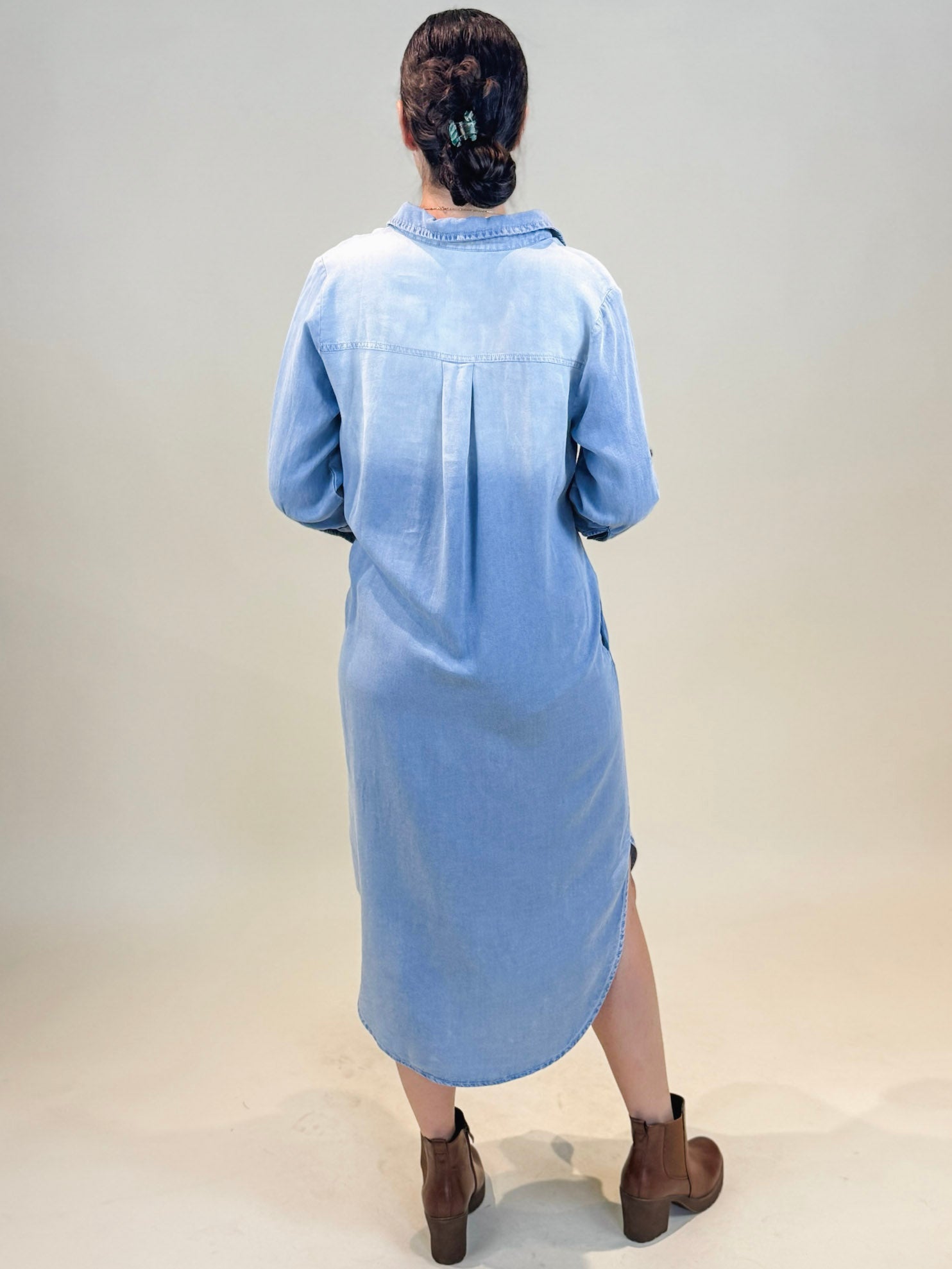 Sienna Roll Tab Sleeve Denim Shirt Dress