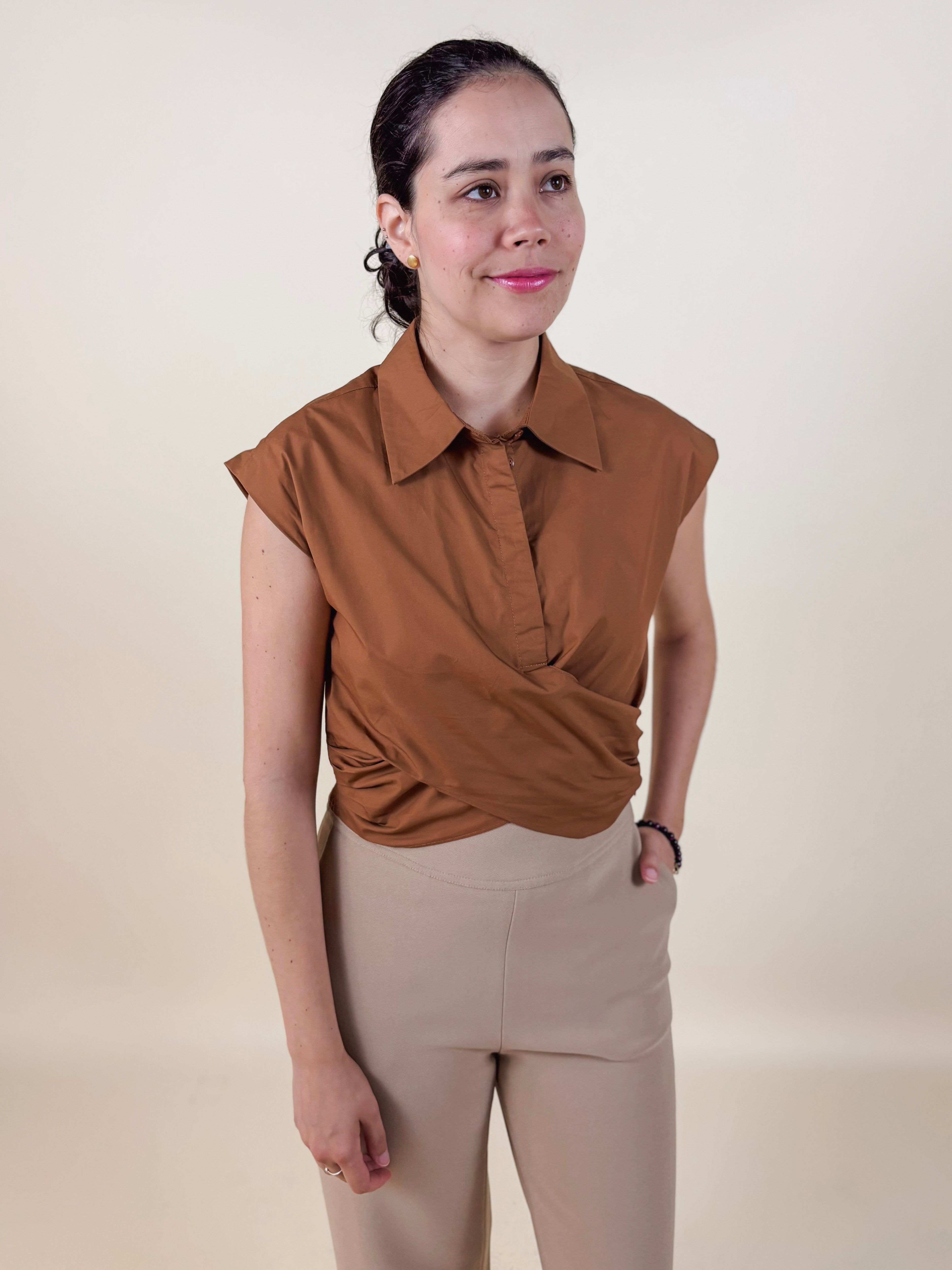 Eloise Wrap Front Poplin Top