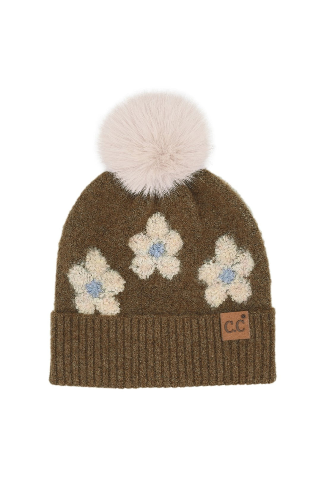 Daisy Beanie with Pom - Heather Brown