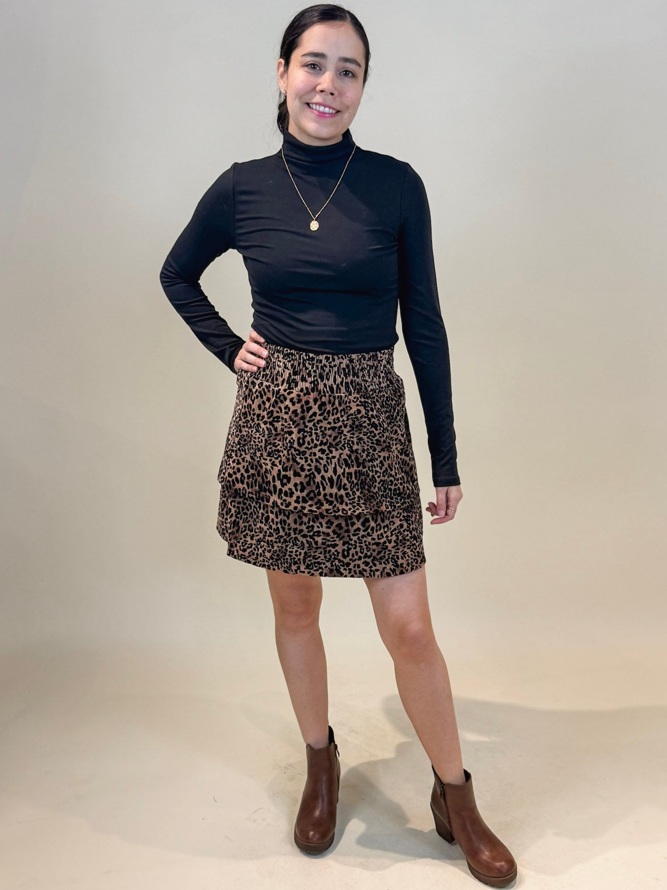 Kara Leopard Print Ruffled Skirt