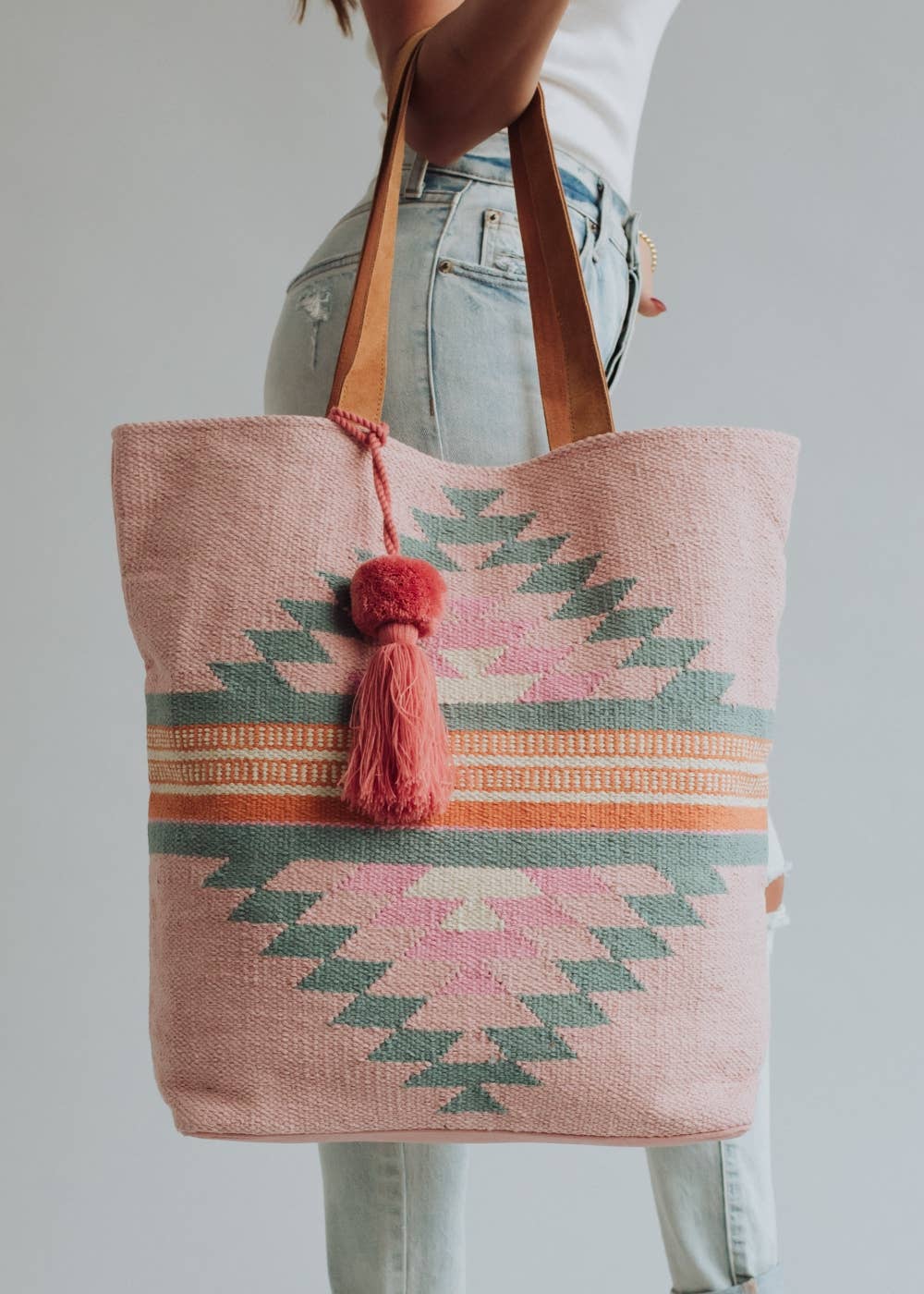 Aztec Tote - Pink, Orange & Slate