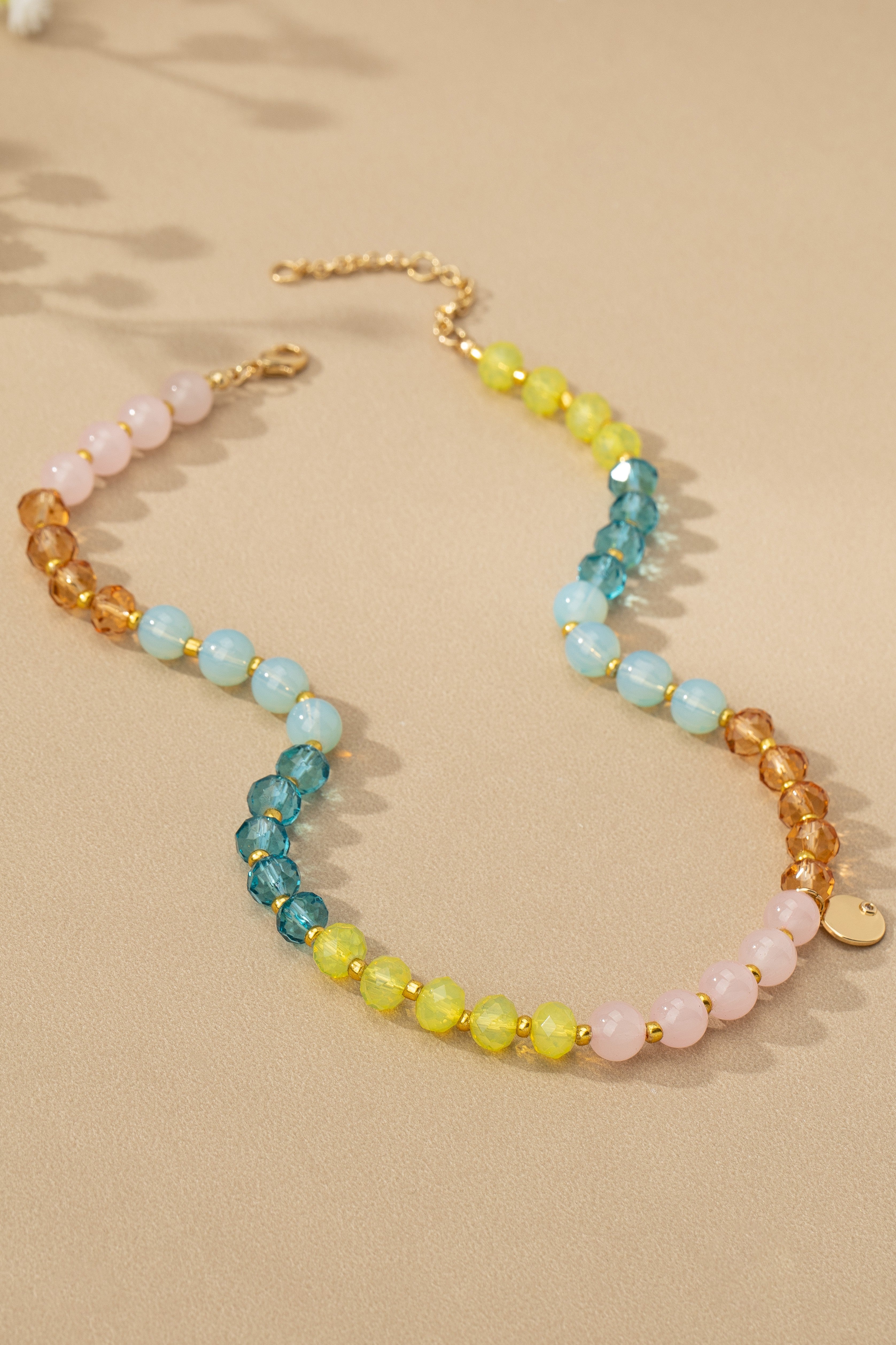 Colorful Stone Beaded Coin Charm Necklace - Multi