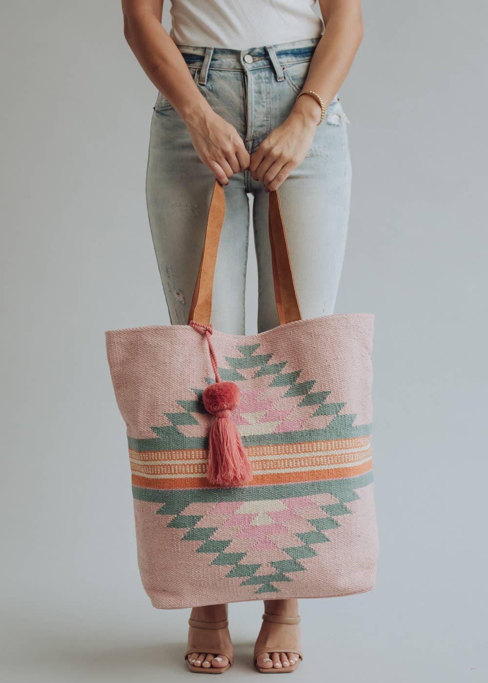 Aztec Tote - Pink, Orange & Slate