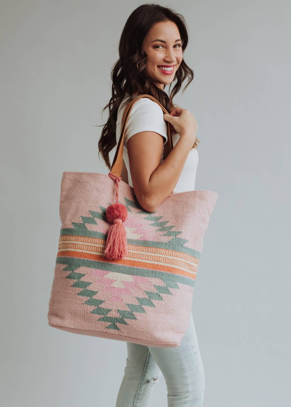 Aztec Tote - Pink, Orange & Slate