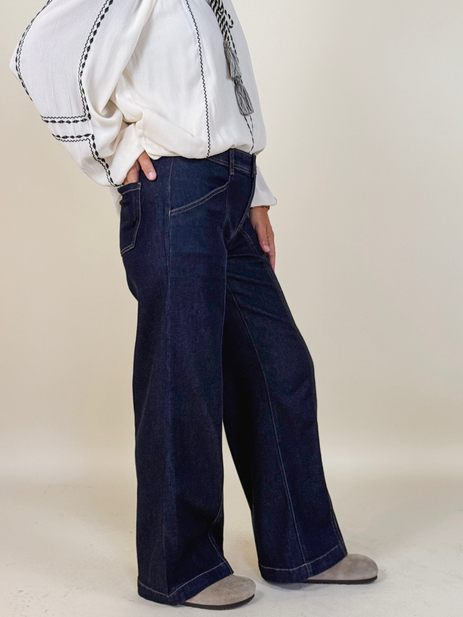 [Liverpool] Trouser Wide Leg with Seaming, 32" Inseam