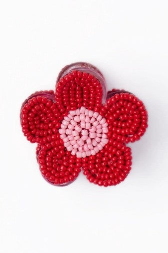 Molly Flower Beaded Hair Claw Clip - Red + Pink