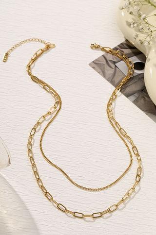 Titanium Steel Layered Chain Necklace - Gold
