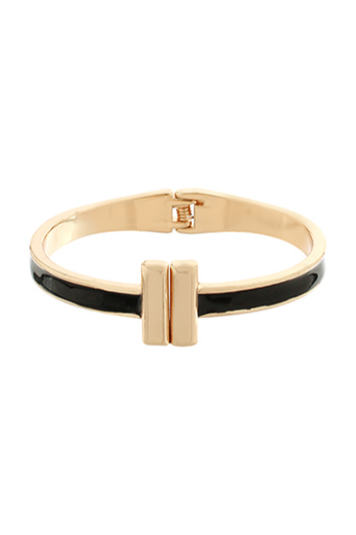 End Bar Color Coated Bangle Bracelet - Black/Gold