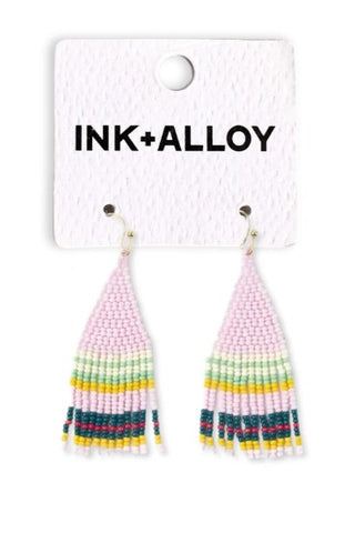 Audrey Horizontal Stripes Beaded Fringe Earrings - Lilac