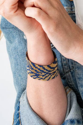Brooklyn Tiger Print Beaded Stretch Bracelet - Navy