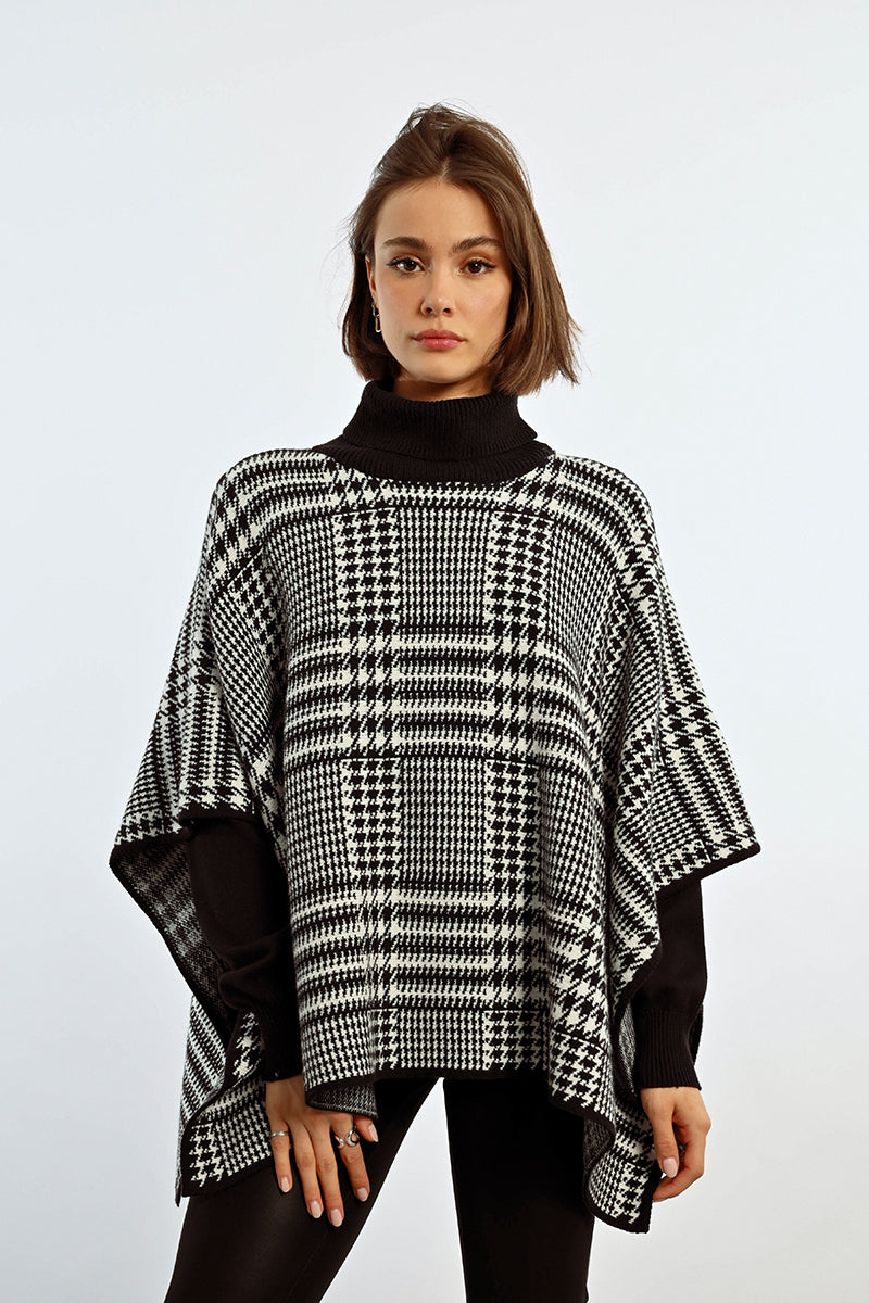 Zoe Plaid Turtleneck Poncho