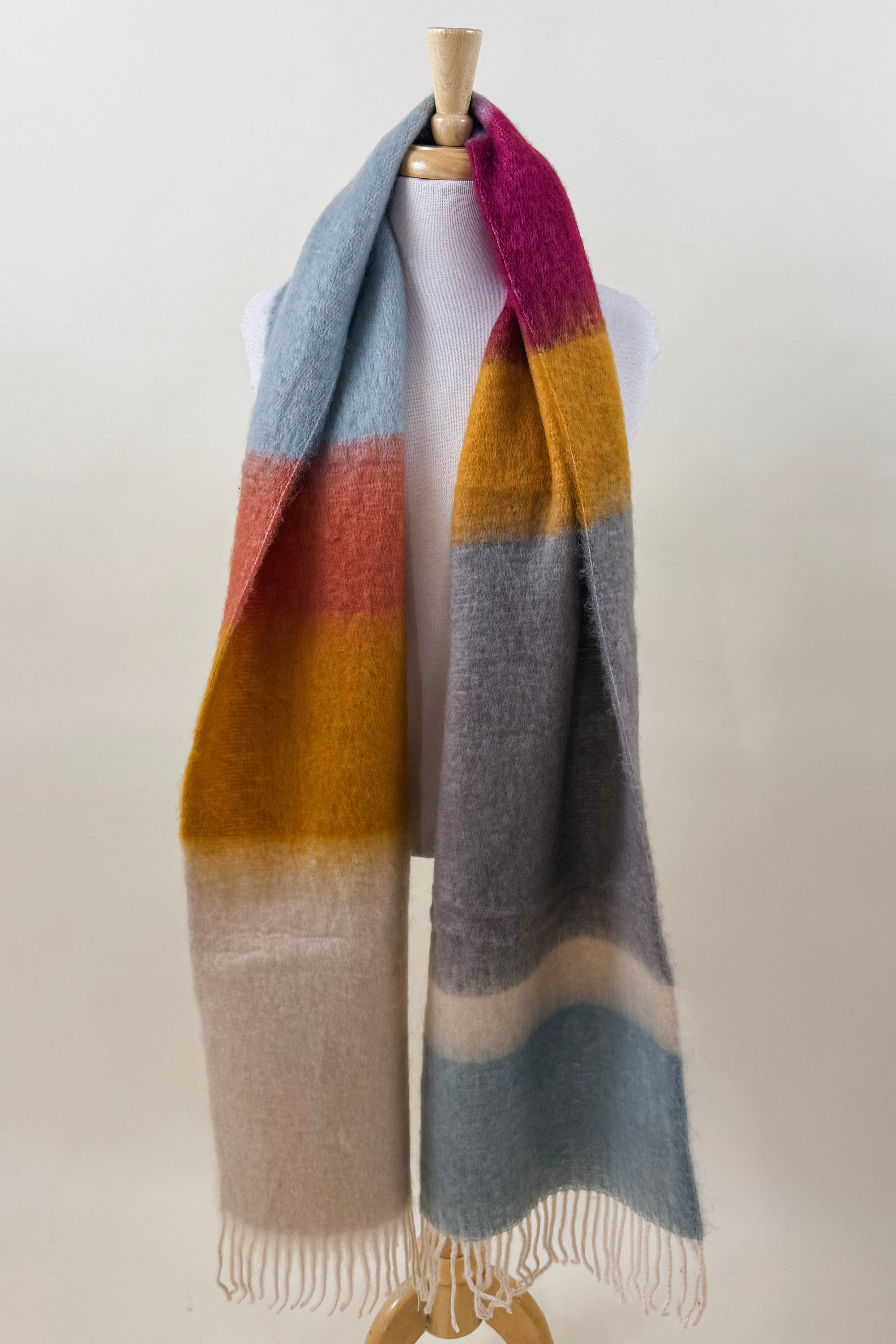 Colorblock Soft Faux Mohair Scarf
