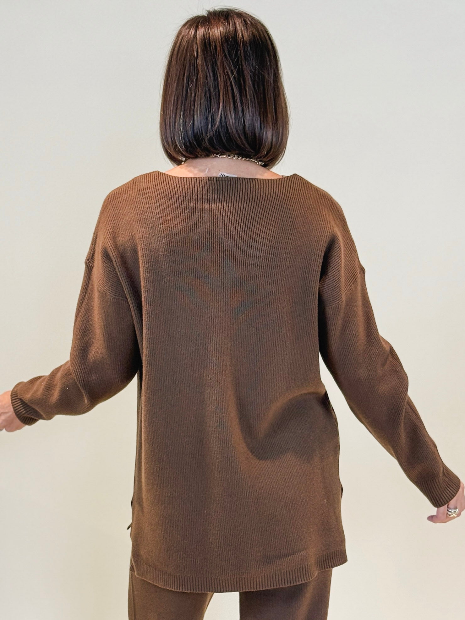 Mary Earth Tone V-Neck Ribbed Hi-Low Sweater