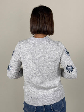 Elle Embroidered V-Neck Sweater