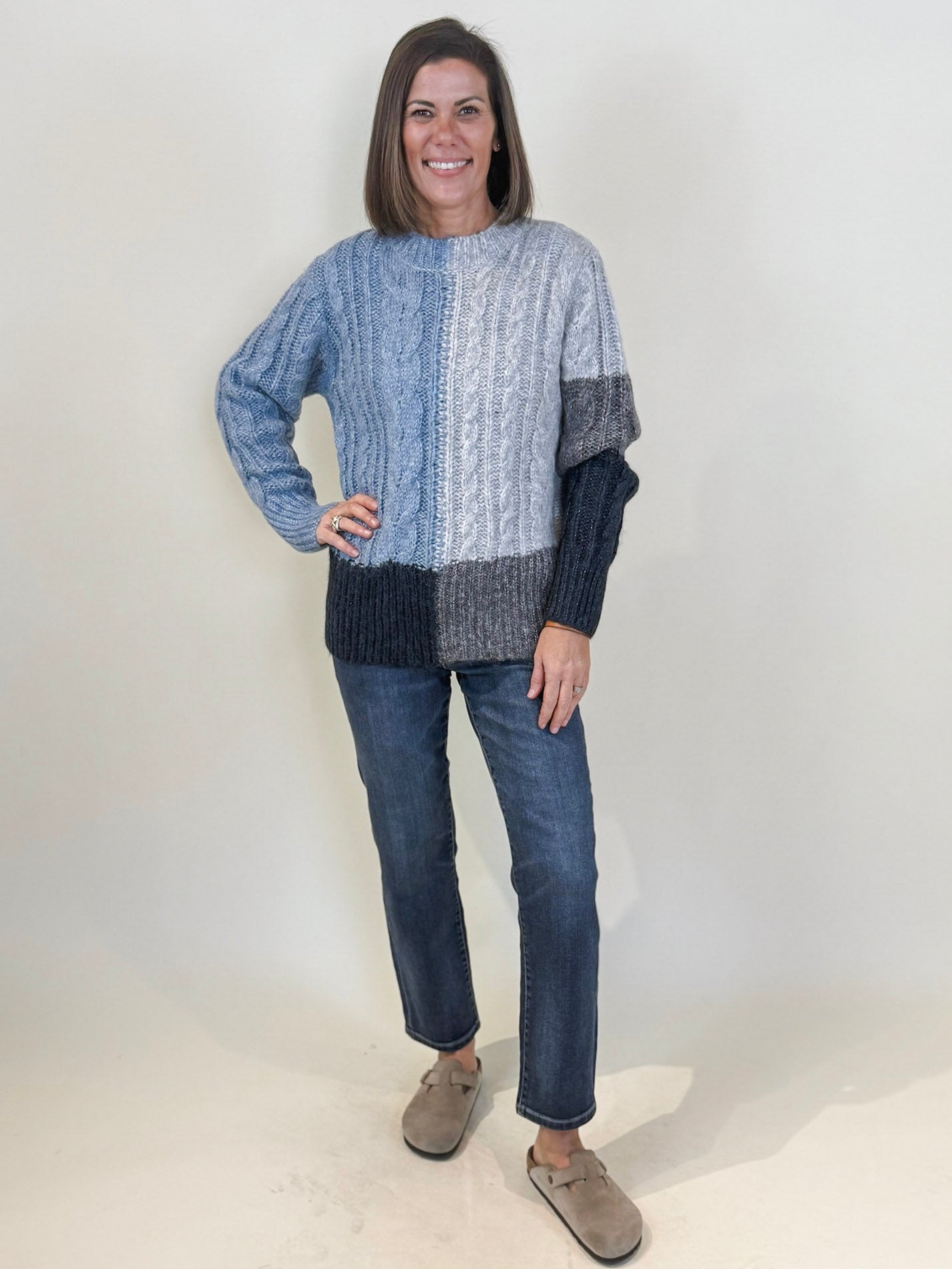 Tawney Color Blocked Cable Sweater