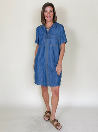 [TRIBAL] Naia Lace-Up Detail Shirt Dress