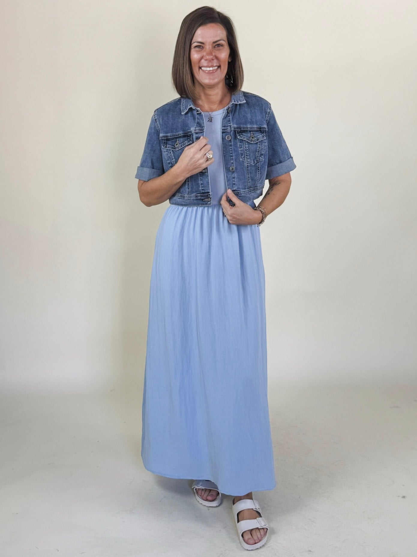 Ciara Cropped Short Sleeve Denim Jacket