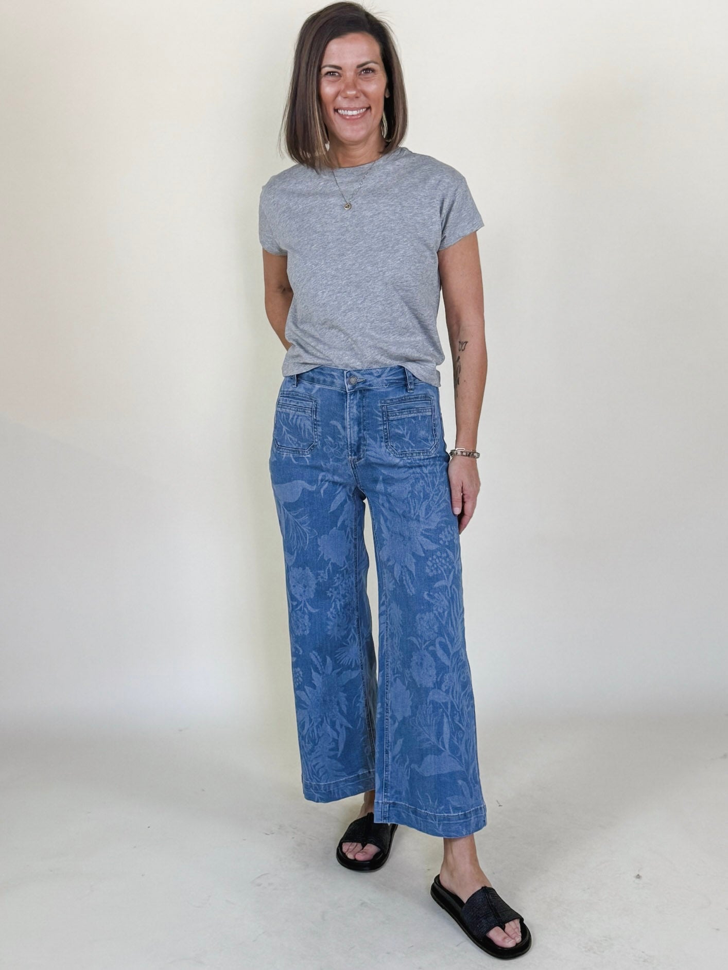 Cara Cropped Flare Patch Pocket Denim Pants