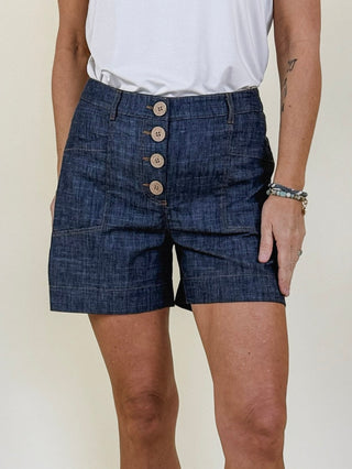 Stacia Button Front Stretch Twill Shorts