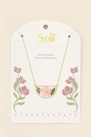 Pressed Flower Necklace - Pink Cherry Blossom/Gold