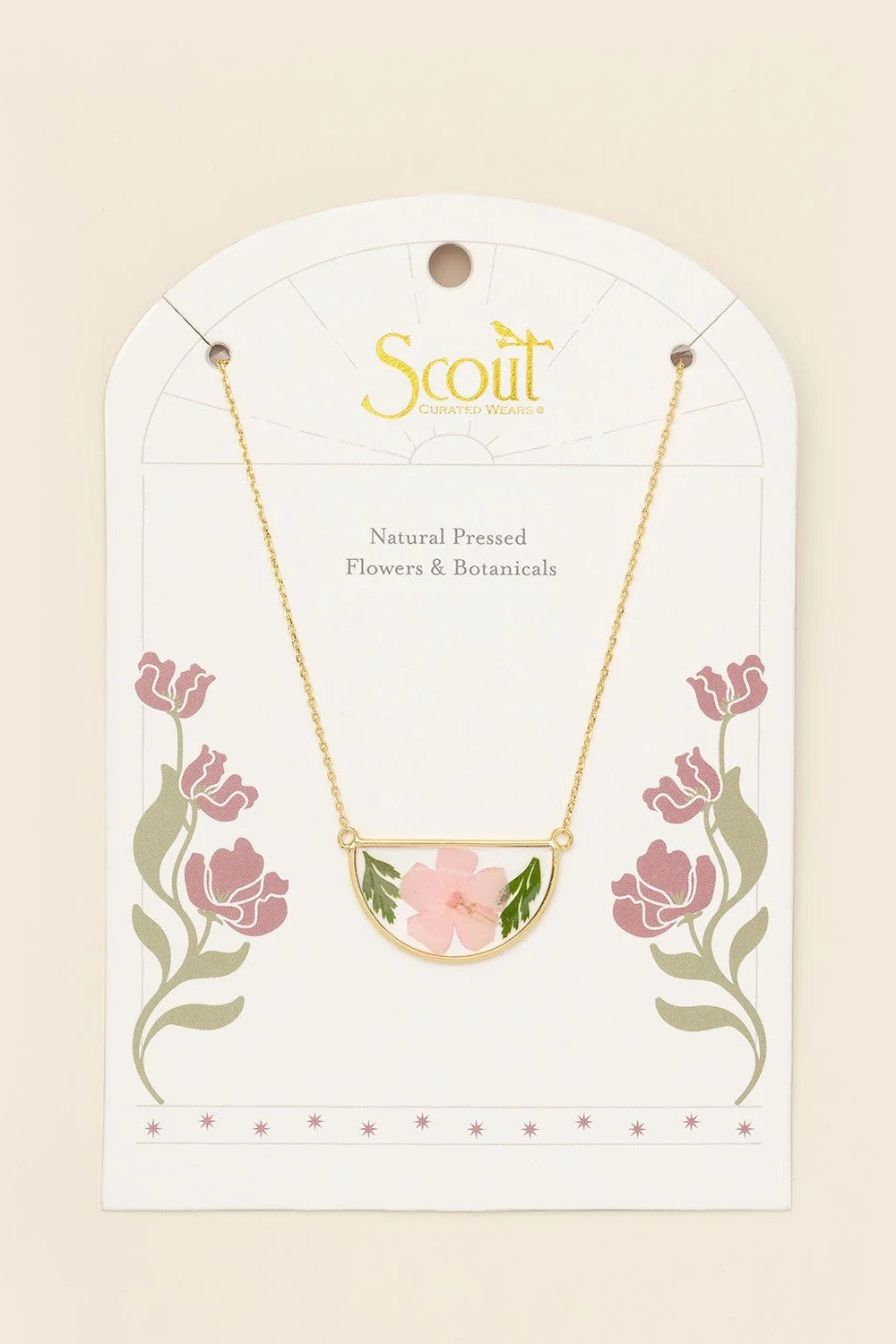Pressed Flower Necklace - Pink Cherry Blossom/Gold