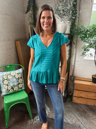 [Liverpool] Elodie Short Sleeve V-Neck Miter Top