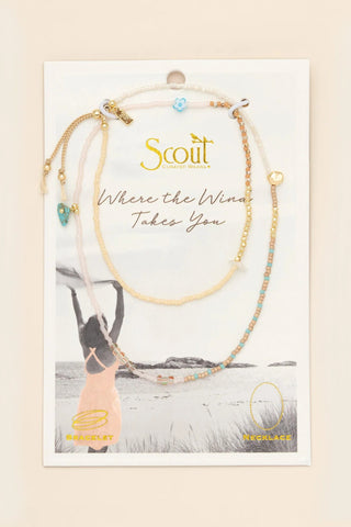 Mixed Media Wrap Bracelet/Necklace - Tranquility/Turquoise/Gold