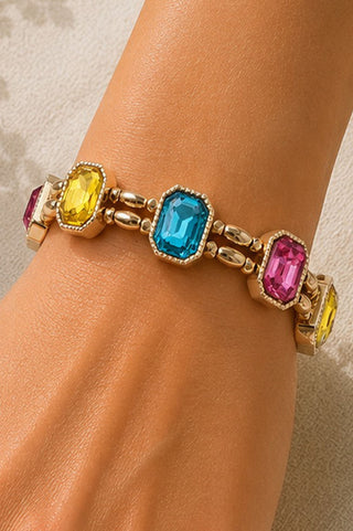Emerald Cut Crystal Stretch Bracelet - Multi 2