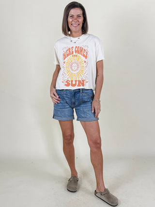 [Liverpool] Brogan Elastic Back Rolled Cuff Shorts, 5" Inseam