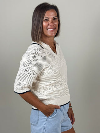 [Z Supply] Denman Crochet Polo Sweater