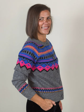 [TRIBAL] Fair Isle Button Front Cardigan