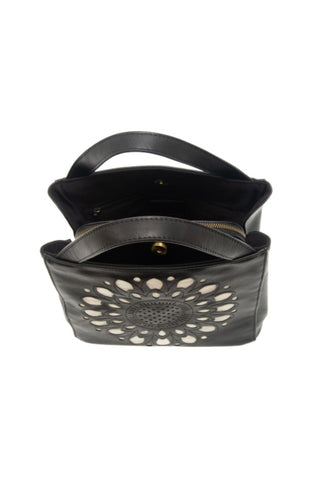 Flora Laser Cutout Crossbody Tote - Black