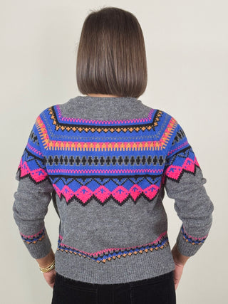 [TRIBAL] Fair Isle Button Front Cardigan