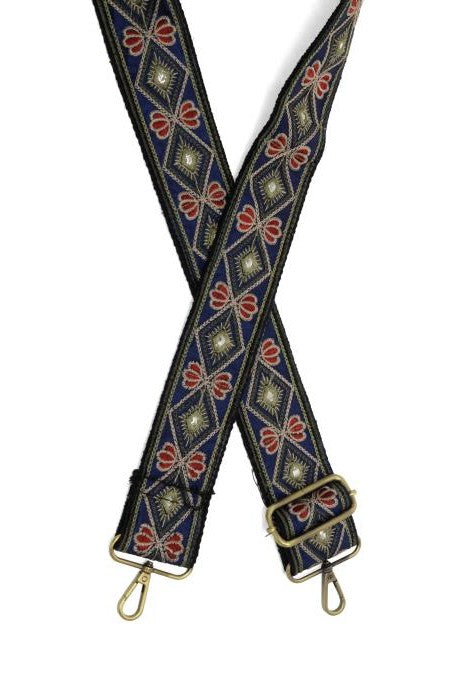 2" Navy Ornate Diamond Embroidered Guitar Strap