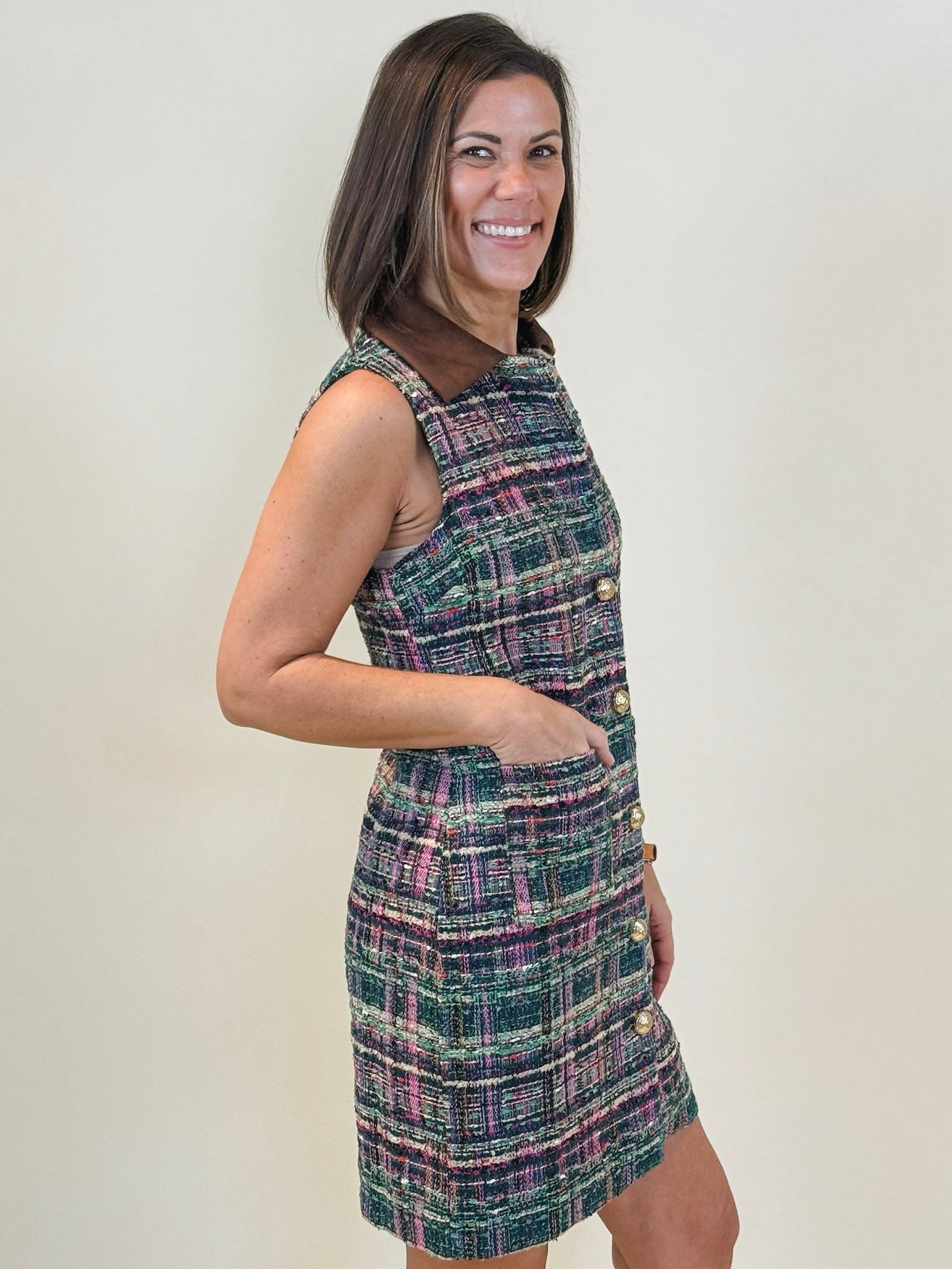 Billie Sleeveless Tweed Dress