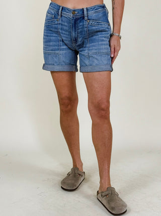 [Liverpool] Brogan Elastic Back Rolled Cuff Shorts, 5" Inseam