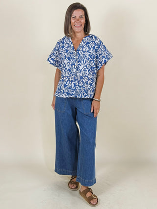 Mari Mao Collar Ocean Print Blouse