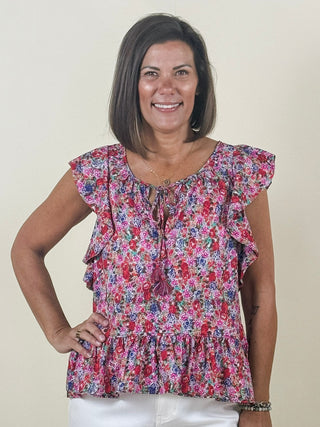 [Liverpool] Aster Flutter Sleeve Peplum Top