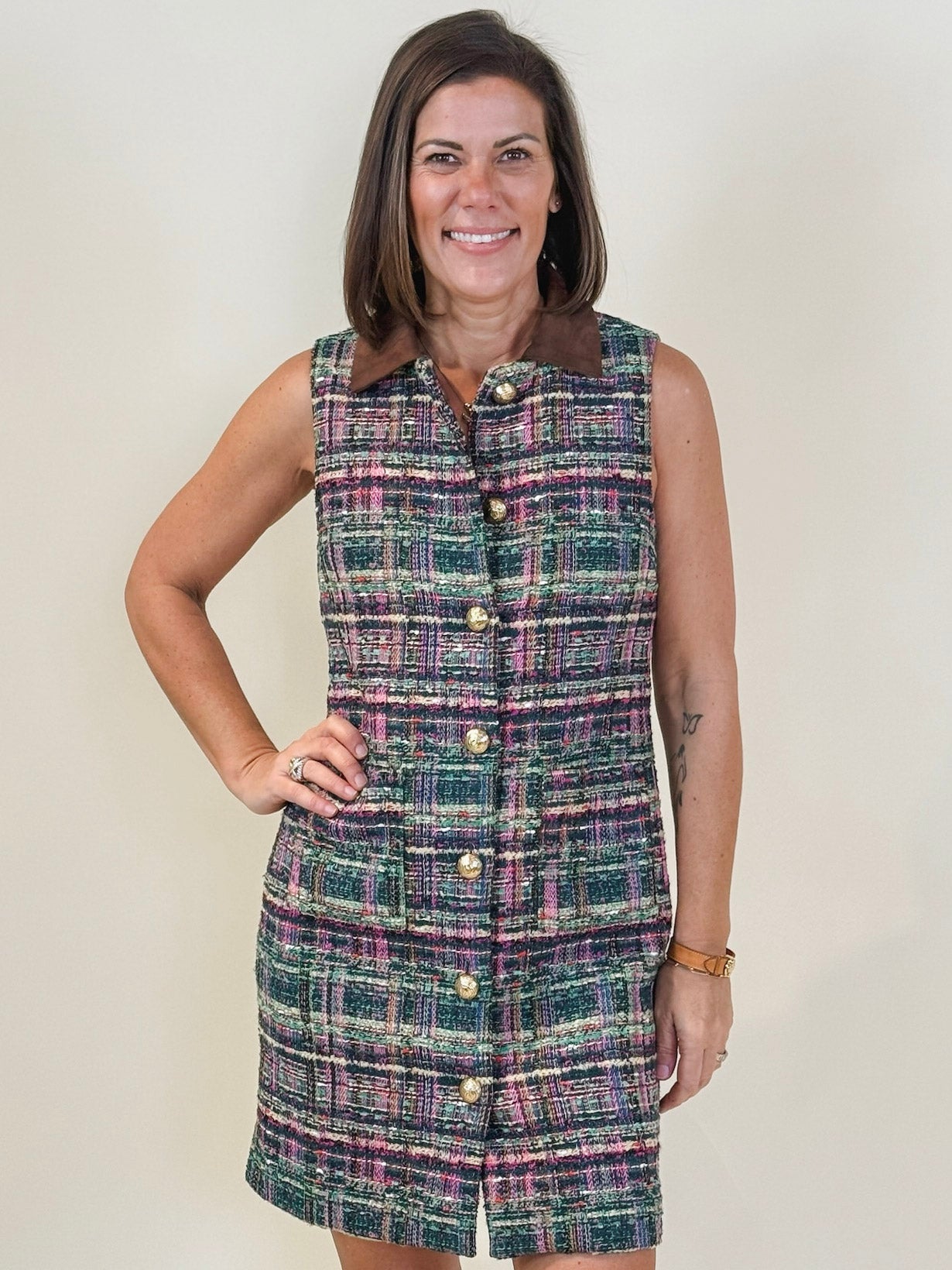 Billie Sleeveless Tweed Dress