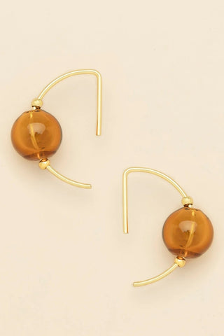 Refined Glass Hoop Earrings - Topaz/Gold