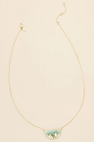 Pressed Flower Necklace - Blue Baby's Breath/Gold