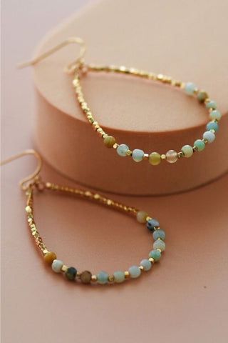 Amazonite Stone Beaded Teardrop Wire Earrings - Green
